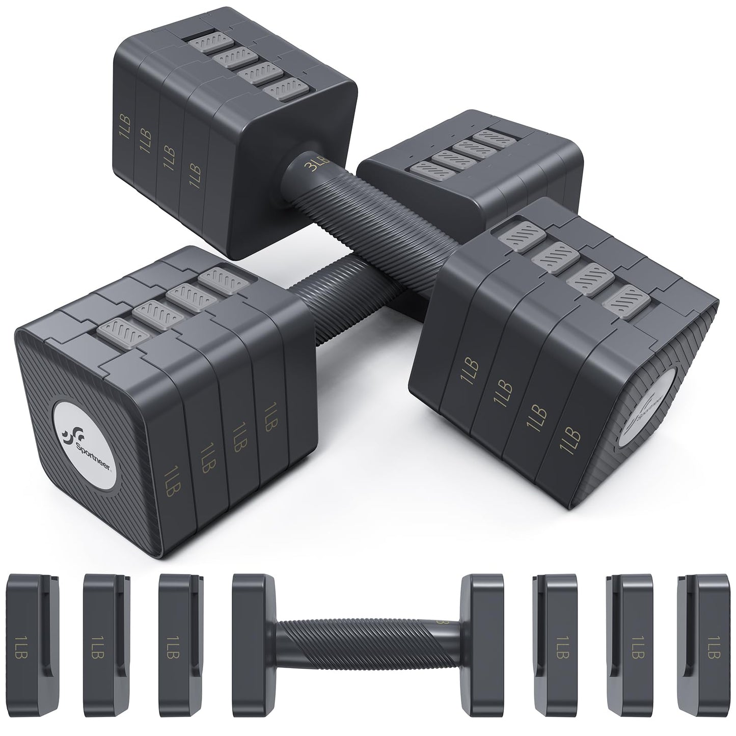 Adjustable Dumbbells Hand Weights Set: Sportneer 5 in 1 Weight Adjustment 10 LB Dumbbells Set of 2 Free Weights Fast Adjust Dumbbell Weight Set for Women Men Home Gym Exercise Workout Strength