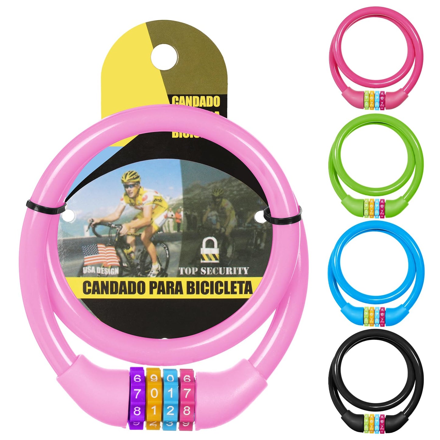 Ainiv Bike Lock, 25 inch Bike Lock Cable, Portable Anti Theft 4 Digits Codes Cable Locks, Resettable Combinations Coiling Bicycle Lock for Bike, Motorbike, Scooter, Skateboard, Gate, Fence (Pink)