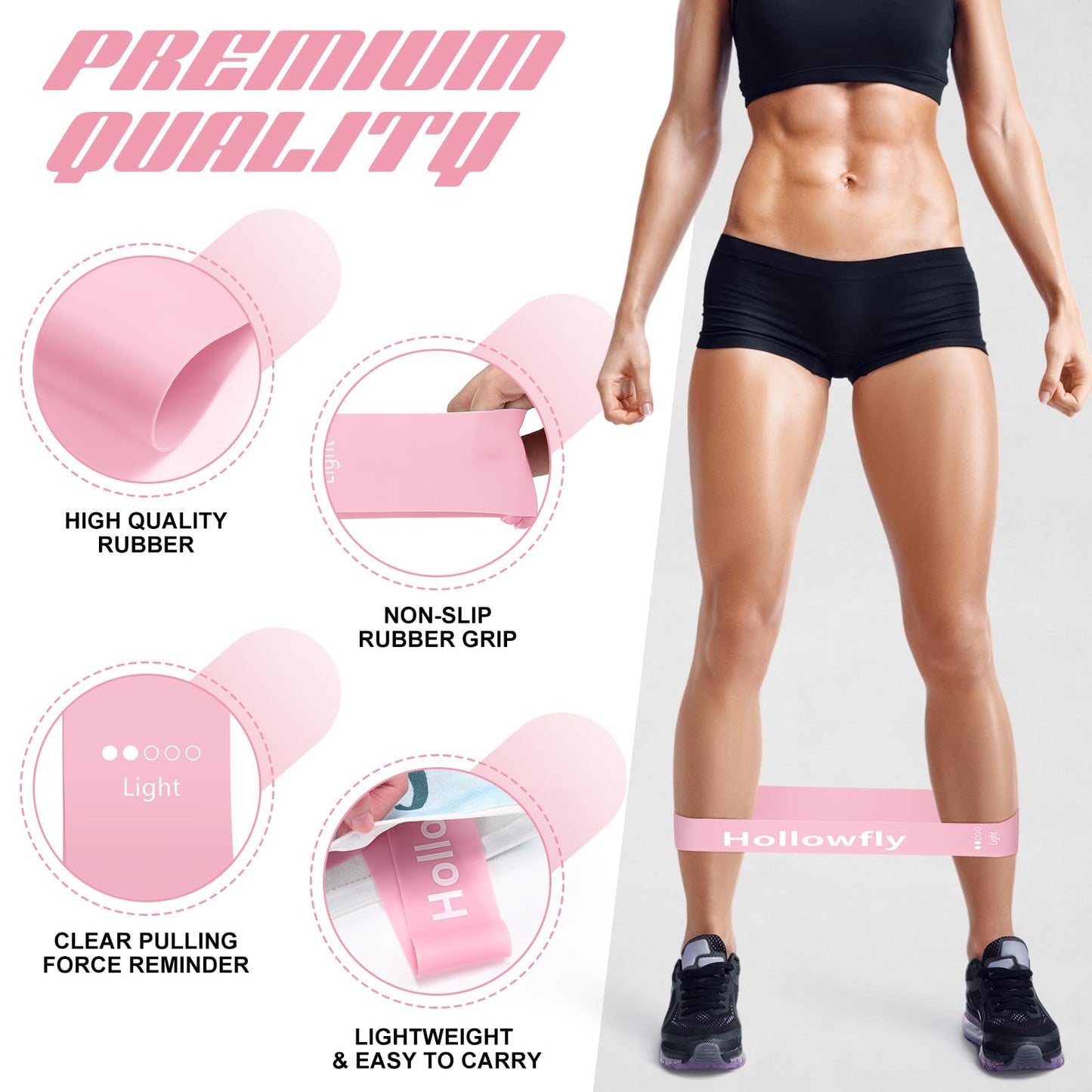 Hollowfly 12 Pcs Latex Resistance Loop Exercise Bands for Booty Workout Stretch Exercise Bands Non Slip for Legs Squat Resistance Loop Women Men Starter Butt Hip Thigh Fitness(Light Pink,Light)