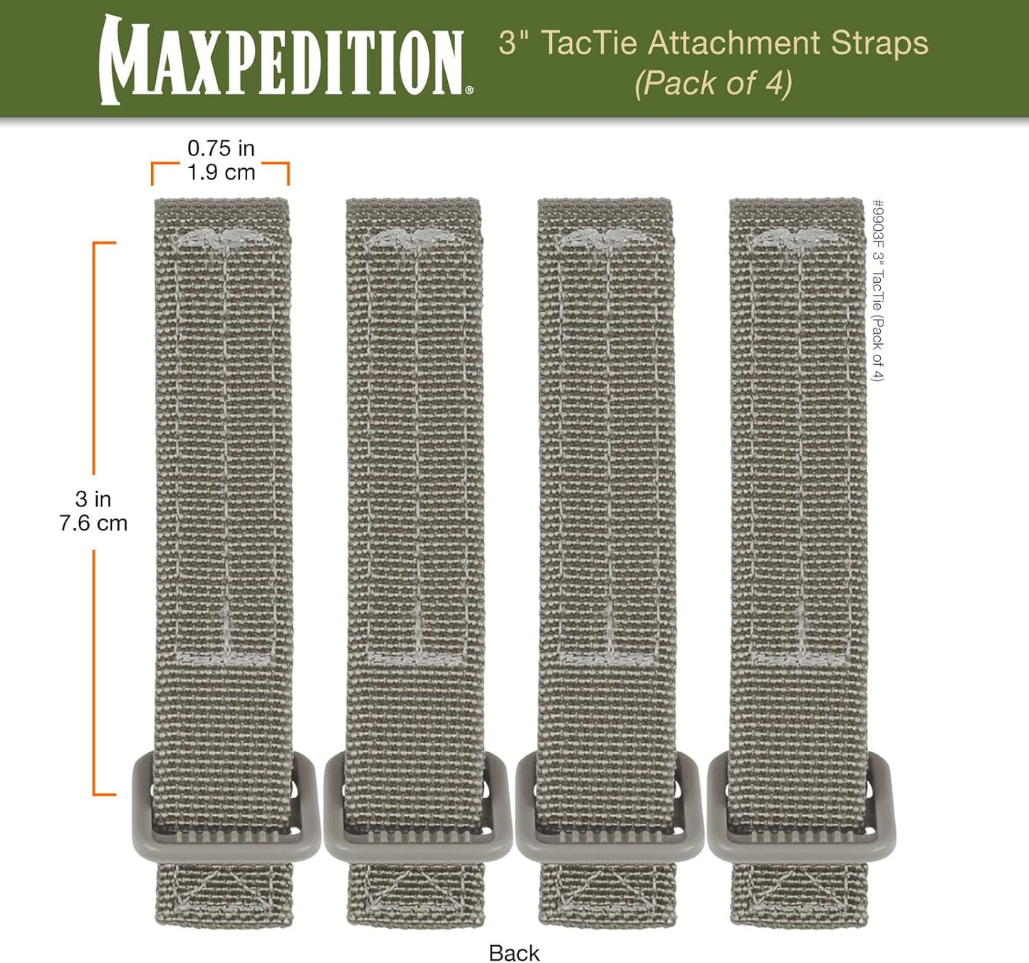 MAXPEDITION 3-Inch TacTie Attachment Straps (Pack of 4) MOLLE Clips for EDC Pouches and Pocket Organizers, Replacement MOLLE Straps for Tactical Gear