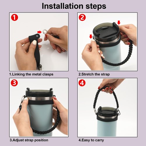 Wongeto Water Bottle Handle Strap - Compatible with Stanley Water Bottle - Paracord Handle for Stanley Cup Accessories(Black