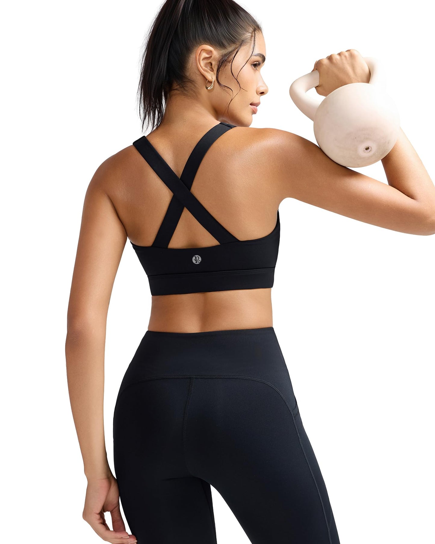 RUNNING GIRL Black Sports Bra for Women,Molded Cups High Support Sports Bras for Women Large Bust(3135Black_L)