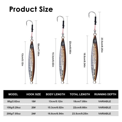 Goture Fishing Jigs Saltwater 200g with Assist Hook, Glow Vertical Jigs, Speed Fast Lead Jig Sea Fishing Jigging Spoon Lures for Tuna, Salmon, Sailfish, Striped bass, Grouper Snapper, Kingfish