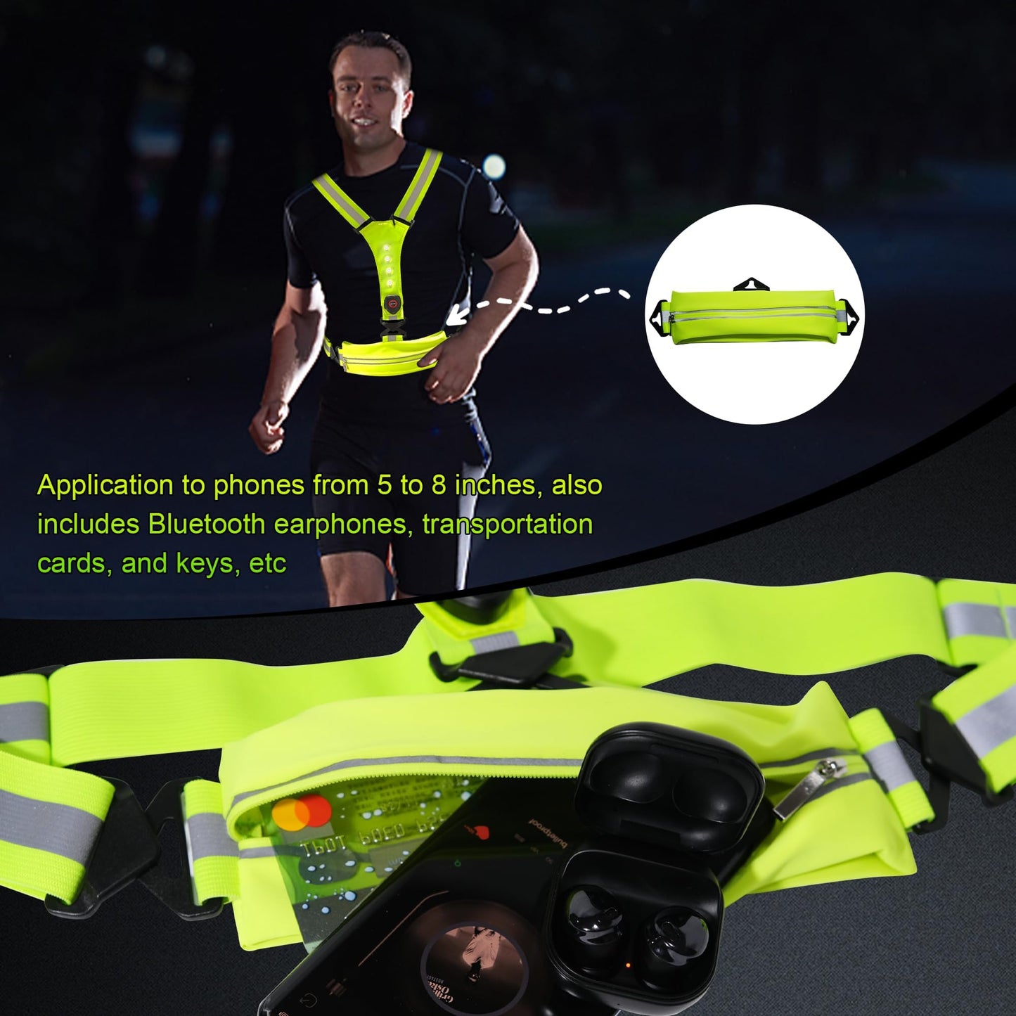 FAWAYSHAAN Reflective Running Vest, Lighted Walking Vest with Pocket, USB C Rechargeable, Reflective Gear for Walking, Biking at Night, High Visibility Gear for Women, Men