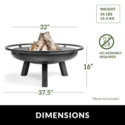 Ember 32" Handcrafted Cooking Fire Pit, Cooking Grill Plate Attachment and Cover Lid Attachment for Wood Burning for Backyard Grilling Campfire for Camping, Outdoor Steel, Good Directions Firepit