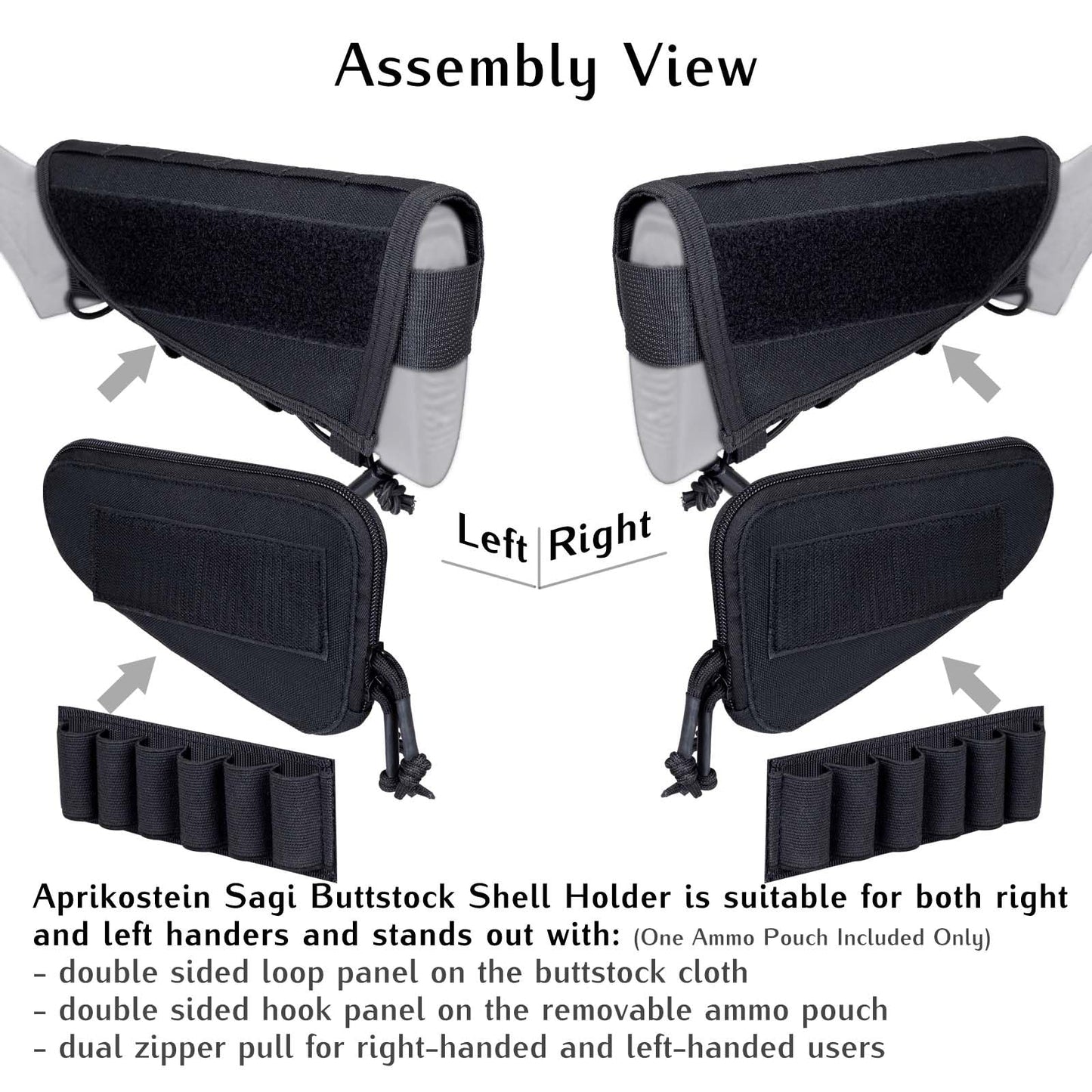 Aprikostein Buttstock Shotgun Shell Holder for Ammo 12 Gauge 20Ga 30-06 30-30 45-70 7.62 410 Left Right Handed Ambidextrous Rifle Stock Pouch Cheek Rest Shotshell Carrier