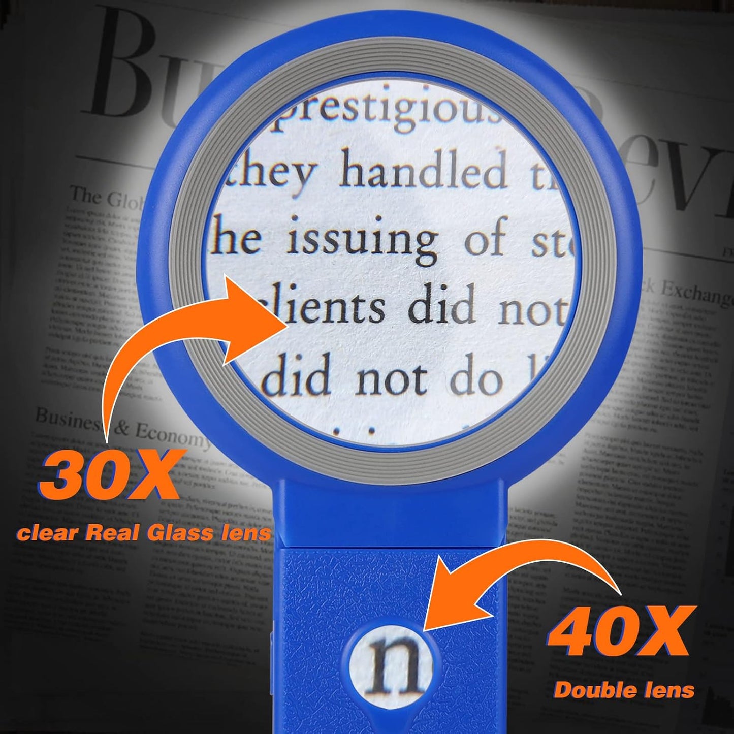 30X 10X Magnifying Glass with Light and Stand, Foldable Handheld Magnifying Glass 18 LED Illuminated Lighted Magnifier for Macular Degeneration, Seniors Reading, Close Work, Coins, Jewelry