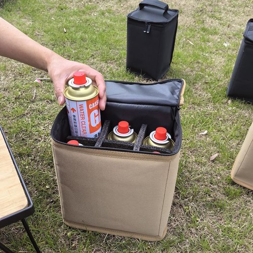HXBER Camping Gas Tanks Storage Bag Portable Fuel Cylinder ive Case Camp Light Carrying Bag Anti-Collision for Outdoor Cooking Camping Picnic, Small, Brown