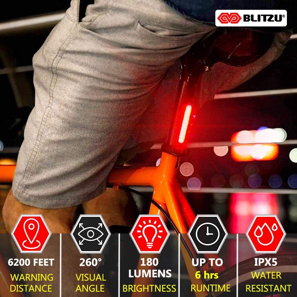 USB Rechargeable BLITZU Cyborg 168H Bike Headlight & 168T Tail Light Set - LED Bicycle Lights for Night Riding Safety