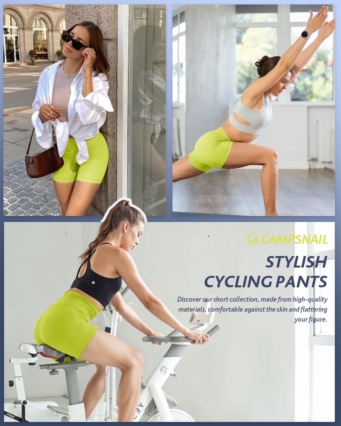 CAMPSNAIL Workout Biker Shorts Women - 3"/5"/8" High Waisted Tummy Control Spandex Booty Volleyball Shorts for Yoga Dance Neon Yellow