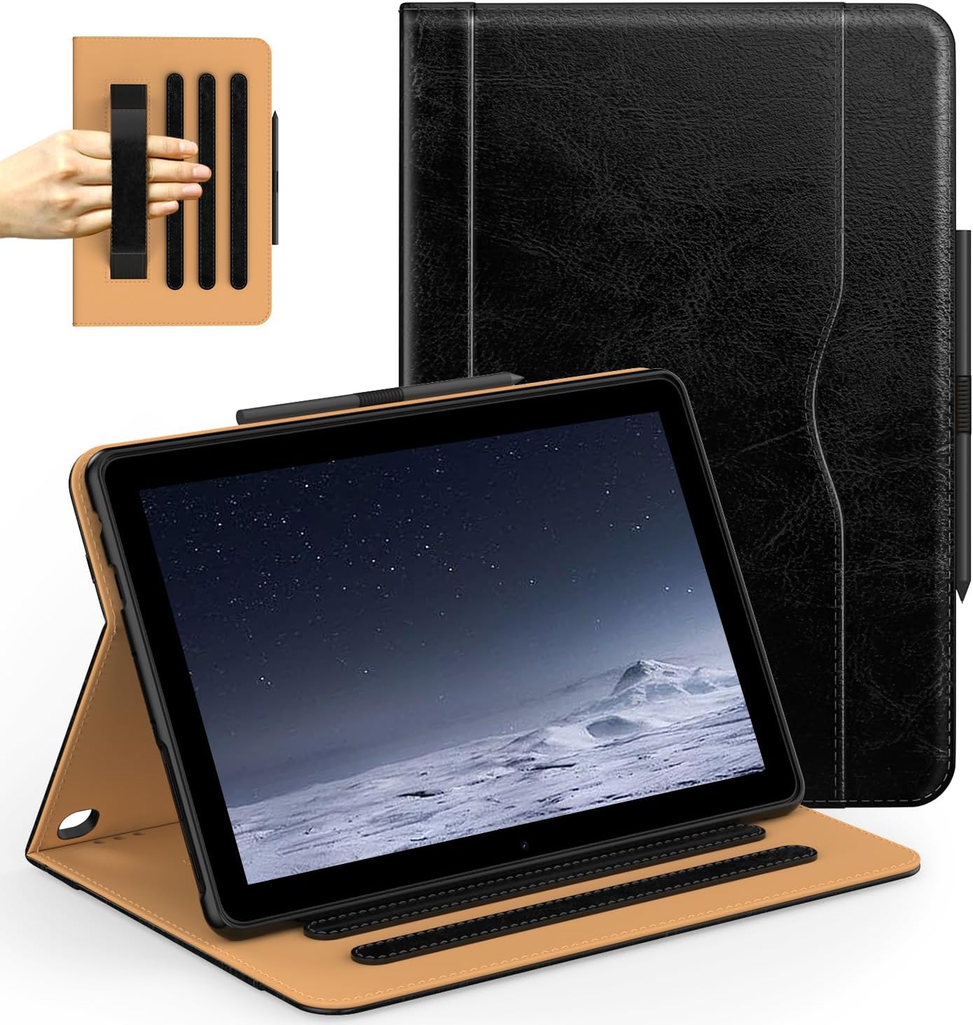 for 10 Tablet Case (13th/11th Generation 2023/2021 Released), PU Leather Folio Cover with Multi-Angle Stand/Pen Holder, Auto Wake/Sleep for 10/10 Plus, Black