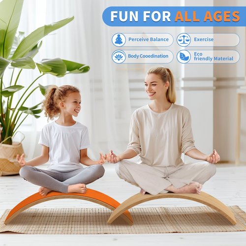 edutree Wooden Wobble Balance Board for Kids, 35 Inch Balance Beam Rocker Board for Toddlers Adults, Montessori Waldorf Learning Toys for Yoga Exercise
