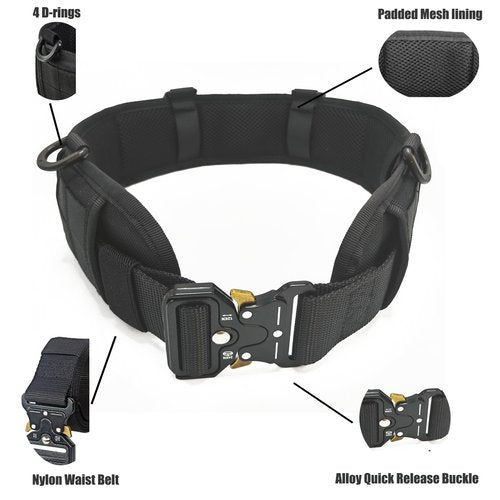 YouchingWld Battle Belt Molle Belt Airsoft Belt Tool Belt and fits sizes 32 to 44 inches(Black)