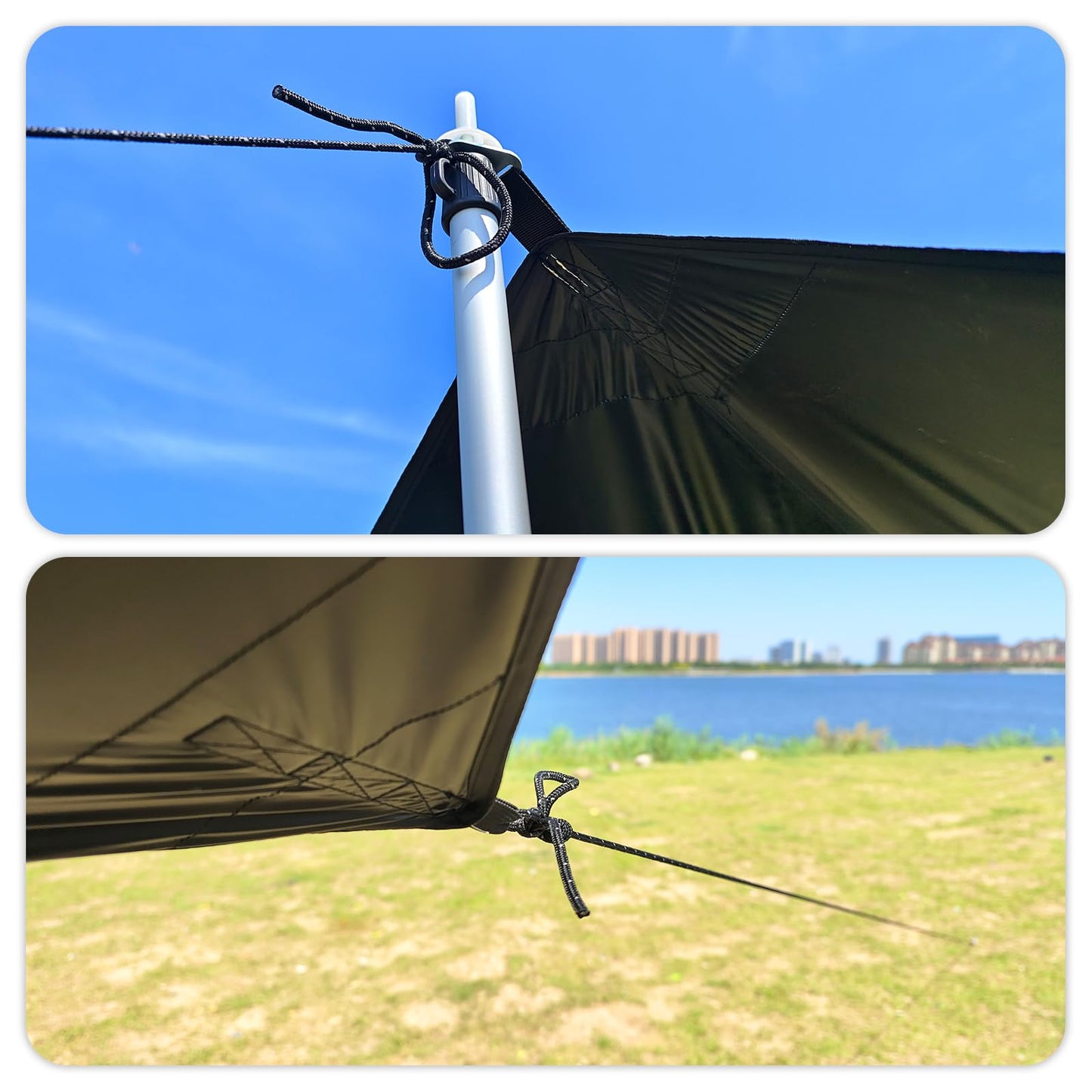 Kaiciuss 98.42'' Aluminum Camping Tarp Poles Adjustable,Telescoping & Portable Tent Poles Replacement (4 Pack), it Comes with 8 Metal Stake, 8 Guy Line Cord with Guyline Adjuster & 1 Storage Bag