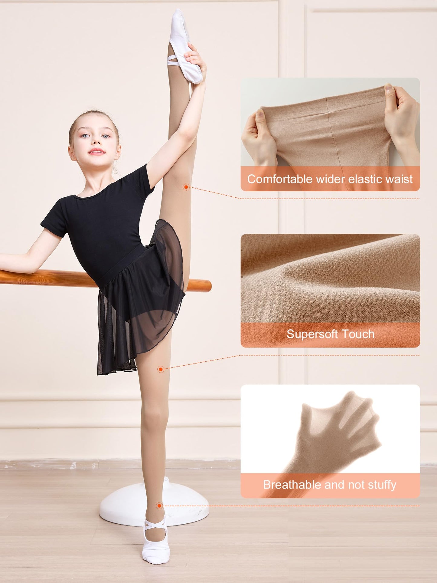 DIPUG Tan Tights for Girls Dance Nude Ultra Soft Footed Ballet Tight for Toddlers and Kids Size 8 9 10, 1 Pack