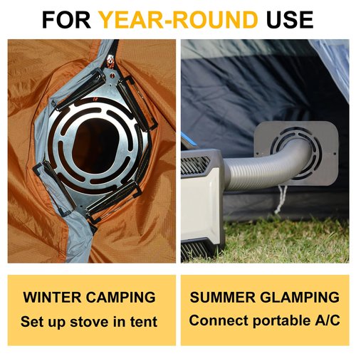 AYAMAYA DIY Hot Tent Stove Jack - Stainless Steel Clip-On Stove Jack with 2.8" Chimney Hole for Canvas Bell Yurt Tents, Hassle-free Fireproof Tent Protector for Winter Camping - 7.5" x 9.8"