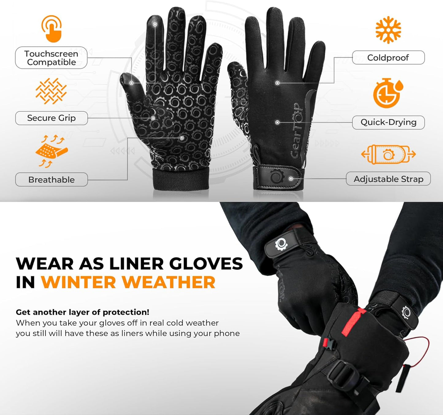 GearTOP Football Gloves for Men & Women for Cold Weather, Touchscreen Winter Gloves Men Running Gear, Warm Glove Liners for Hiking, Freezer Gloves