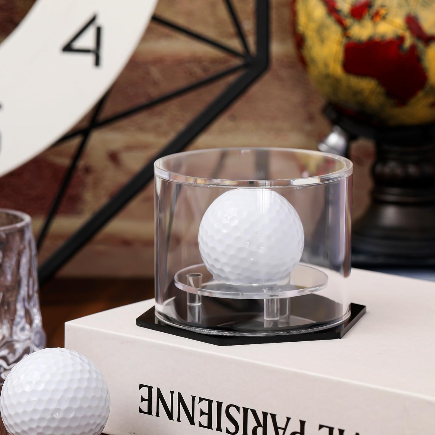 Foilswirl Golf Ball Display Case 3.9 x 2.7 Inch Acrylic Golf Ball Holder Clear Single UV Protection Golf Ball Display Holder Stand for Storage Collections Showcase Gift