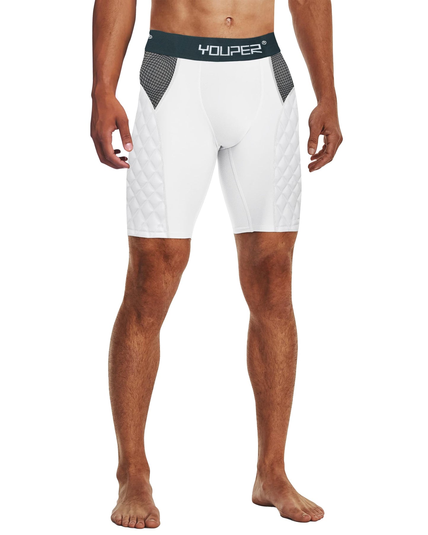 Youper Adult Elite Compression Padded Sliding Shorts w/Cup Pocket for Baseball, Football (White, Medium)