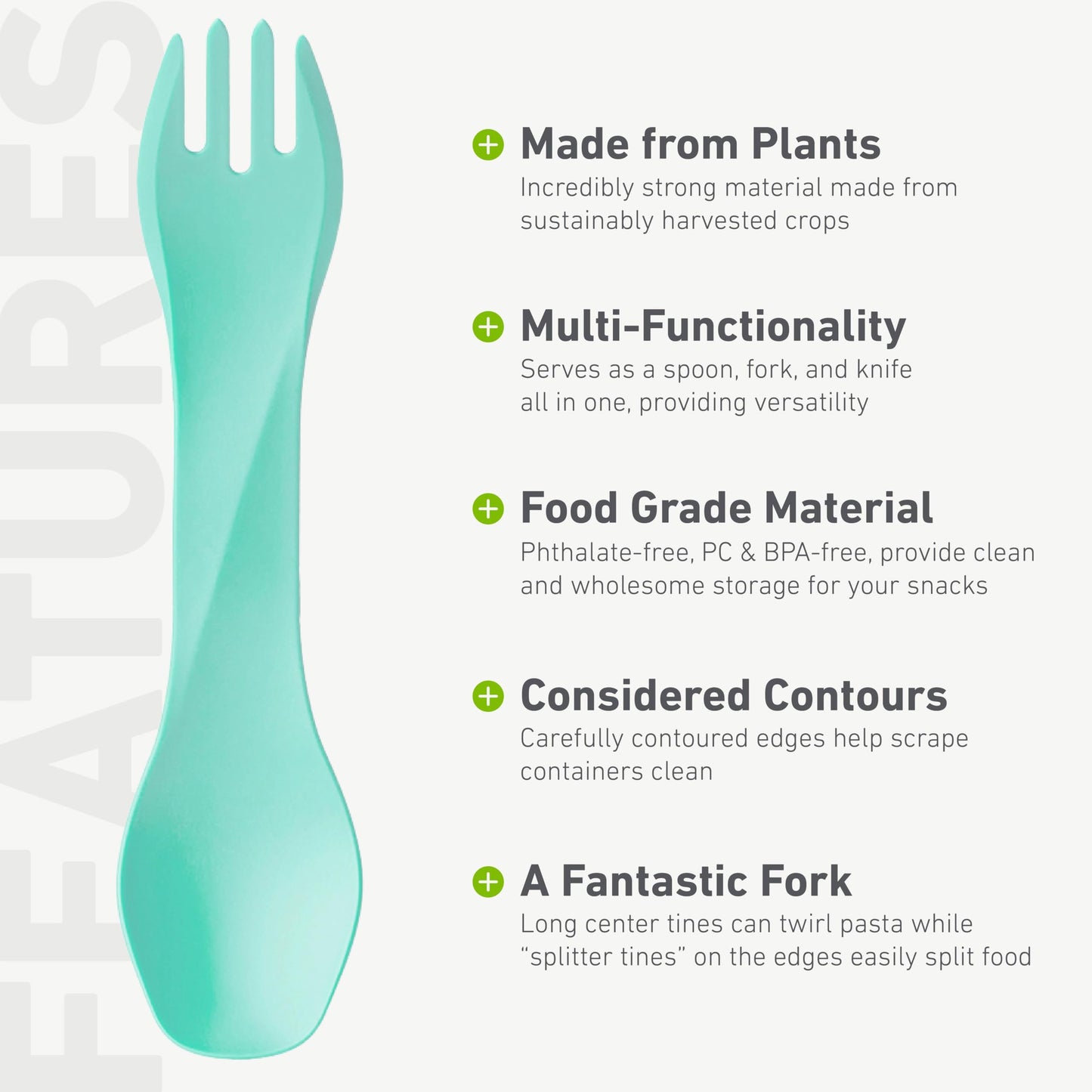 humangear GoBites Bio Uno Spork - Durable Plant-Based Travel Utinsel, Mint/Magenta/Light Blue, Bio Uno 3-Pack