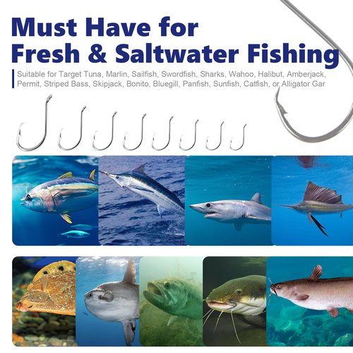 UCEC 240PCS Circle Hooks Saltwater Fishing Hooks 2X Strong Offset Catfish Hooks Assortment, Octopus Hook High Carbon Steel Fish Hook Kit, Size: #6#4#2#1 1/0 2/0 3/0 4/0 5/0 6/0 8/0