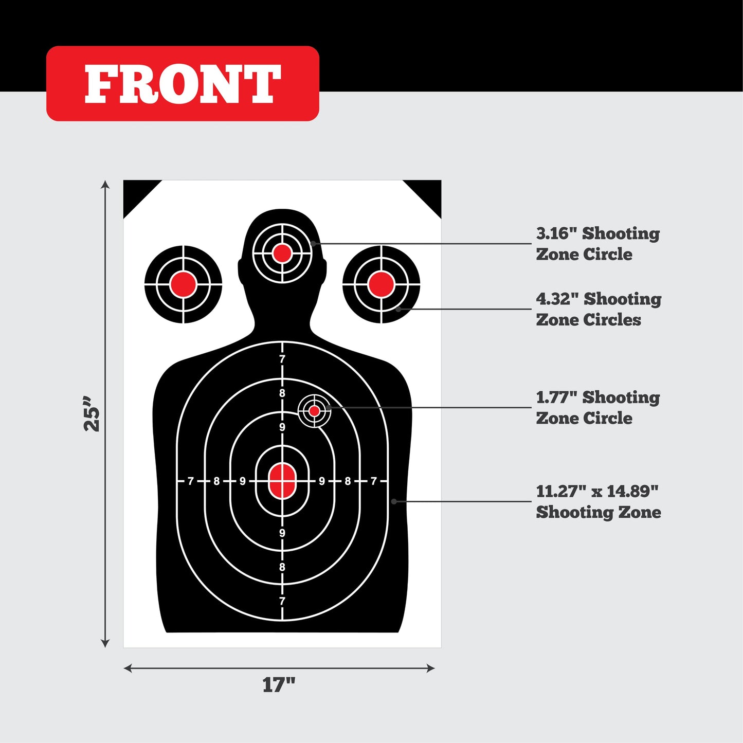 50 Pack Paper Shooting Target Silhouette Bundle - Black & White and Red - 17"x25" (Front and Back) - Indoor & Outdoor