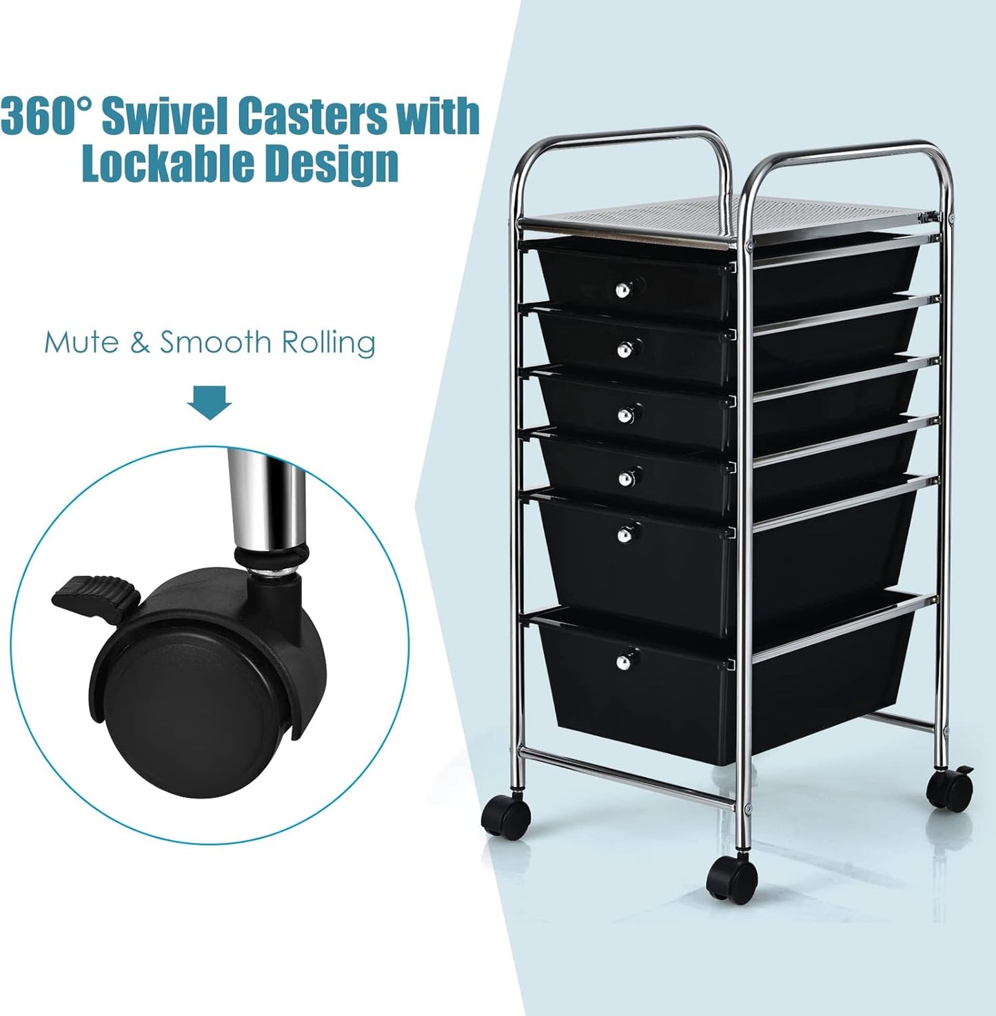 RELAX4LIFE 6-Drawer Rolling Storage Cart - Classroom Organization on Wheels w/Removable Plastic Drawers, Mobile Art Craft Cart for School Paper Home Office, Utility Cart with Drawers (Macaron)