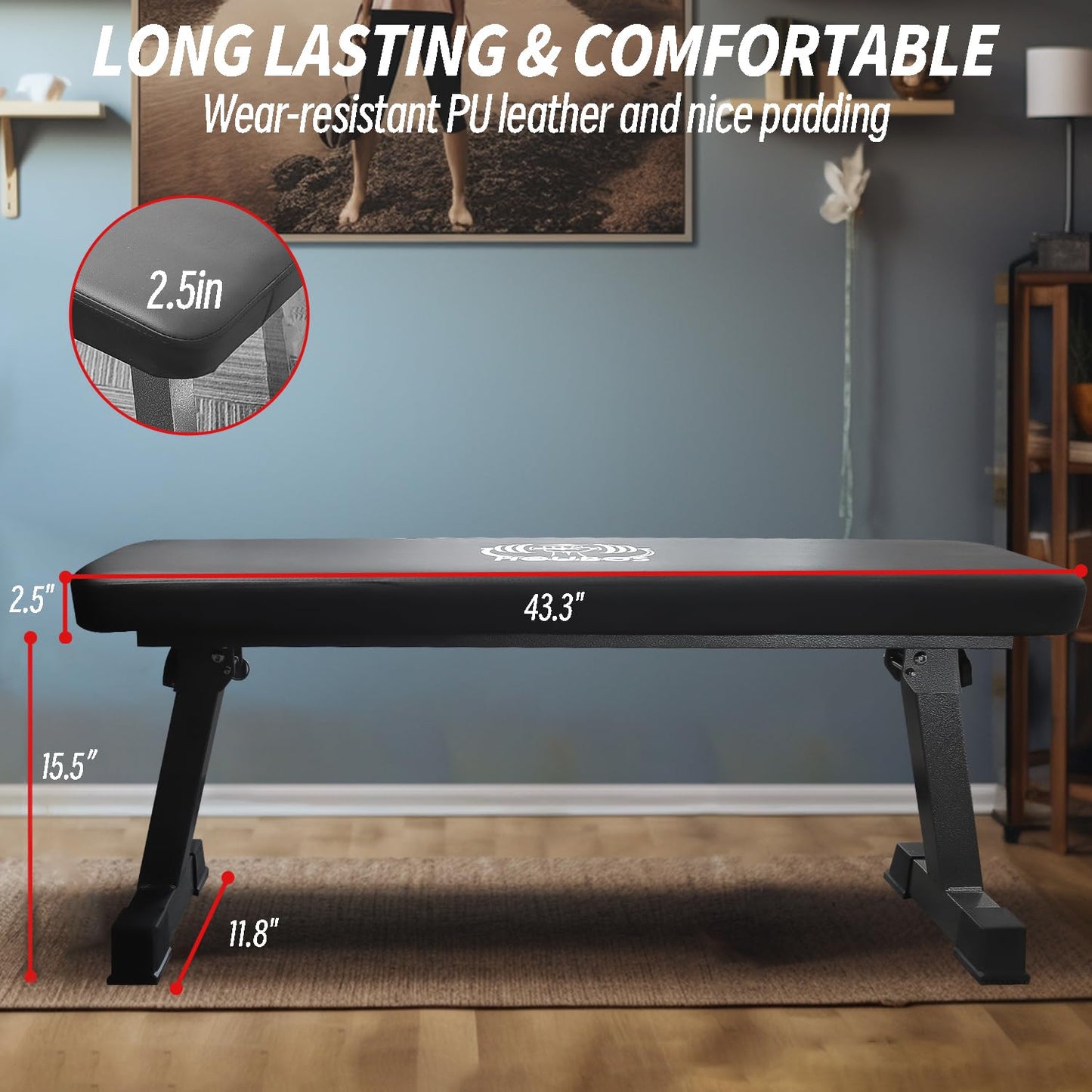 Houbos Flat Bench, Flat Weight Workout Exercise Bench Easy,Assembly,Foldaway Bench for Adjustable Dumbbells or an Adjustable Dumbbell Set,Strength Training Bench Press