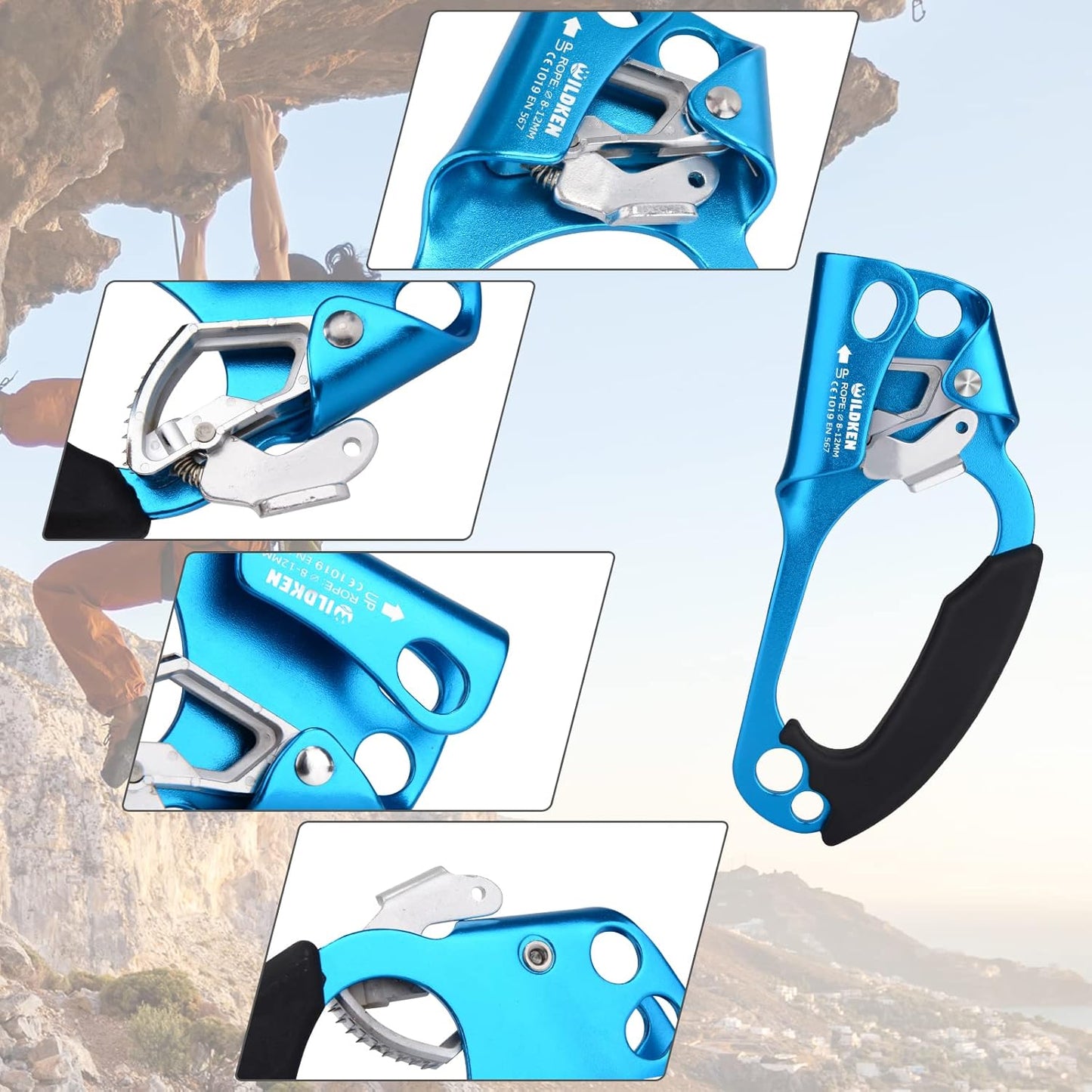 WILDKEN Climbing Hand Ascender Outdoor Mountaineering Tree Arborist Climbing Rappelling Equip Hand Ascender for 8-14MM Rope Left Right Hand Ascender