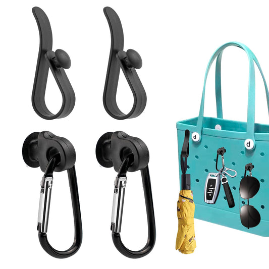 4 Pcs Hooks Set Accessories Compatible for Bogg Bag, Bogg Bag Accessories, Insert Carabiner Key Chain Holder Charms, Compatible for Small & Large Beach Bags (Black)