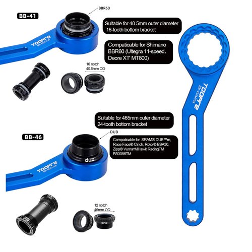Suprwin Bicycle Bottom Bracket Wrench Tool, Bike Bicycle Dub Crankset Installation And Removal Tool For 12/16-Notch， BB 39/41/44/46/49