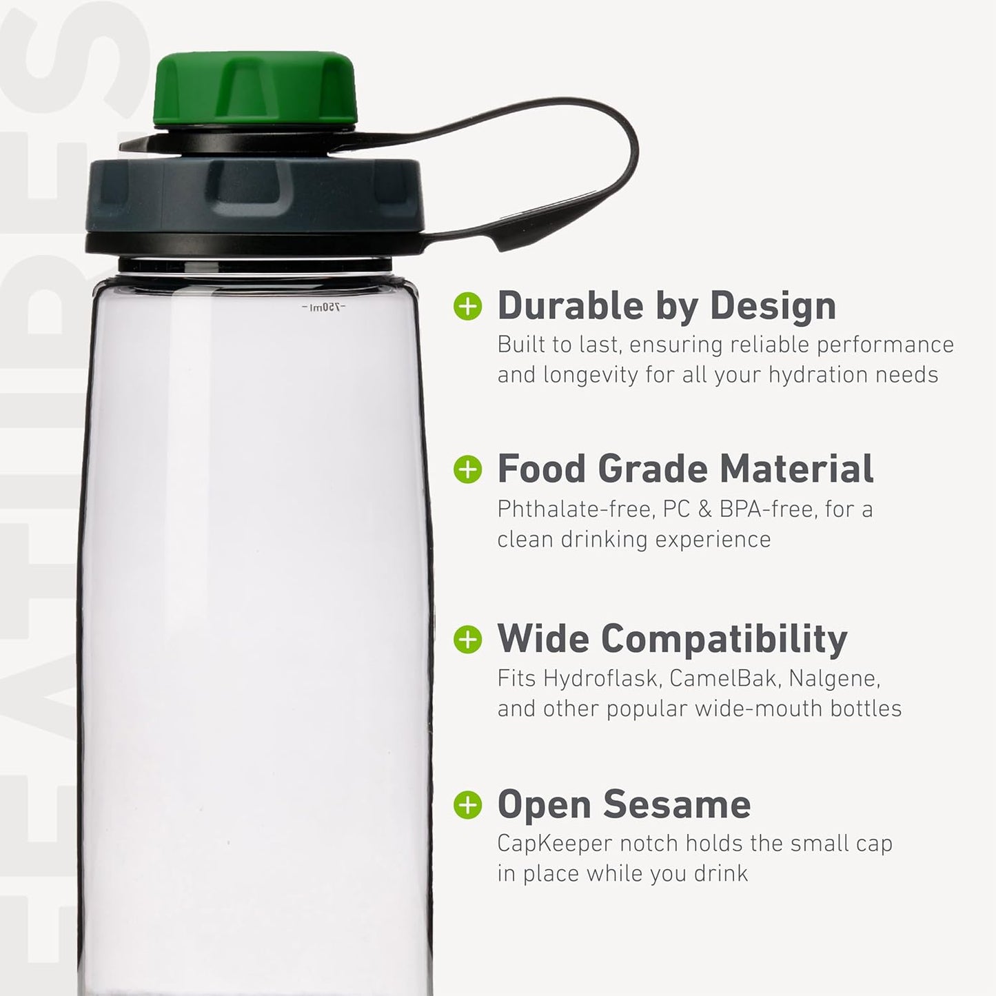 humangear capCAP+ | Converts Wide-Mouth Openings | Secure Easy Open | Food-Safe Material | Water Bottle Accessory Lid