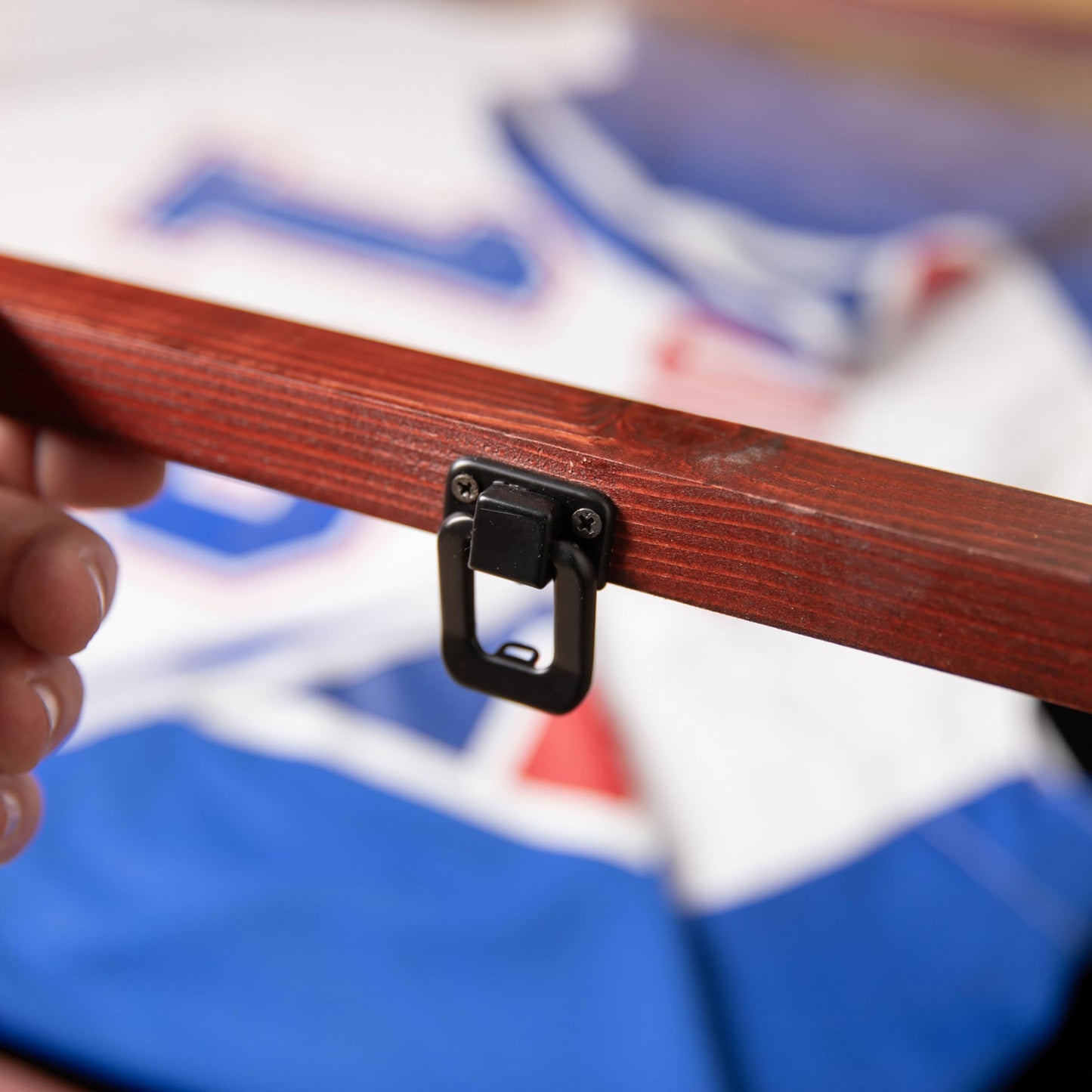 HBCY Creations Mahogany Jersey Frame Display Case - 24x36 Premium Shadow Box with Anti-Theft Lock, Acrylic Window, Solid Wood Frame, Fits, Includes Hanger and Hanging Hardware