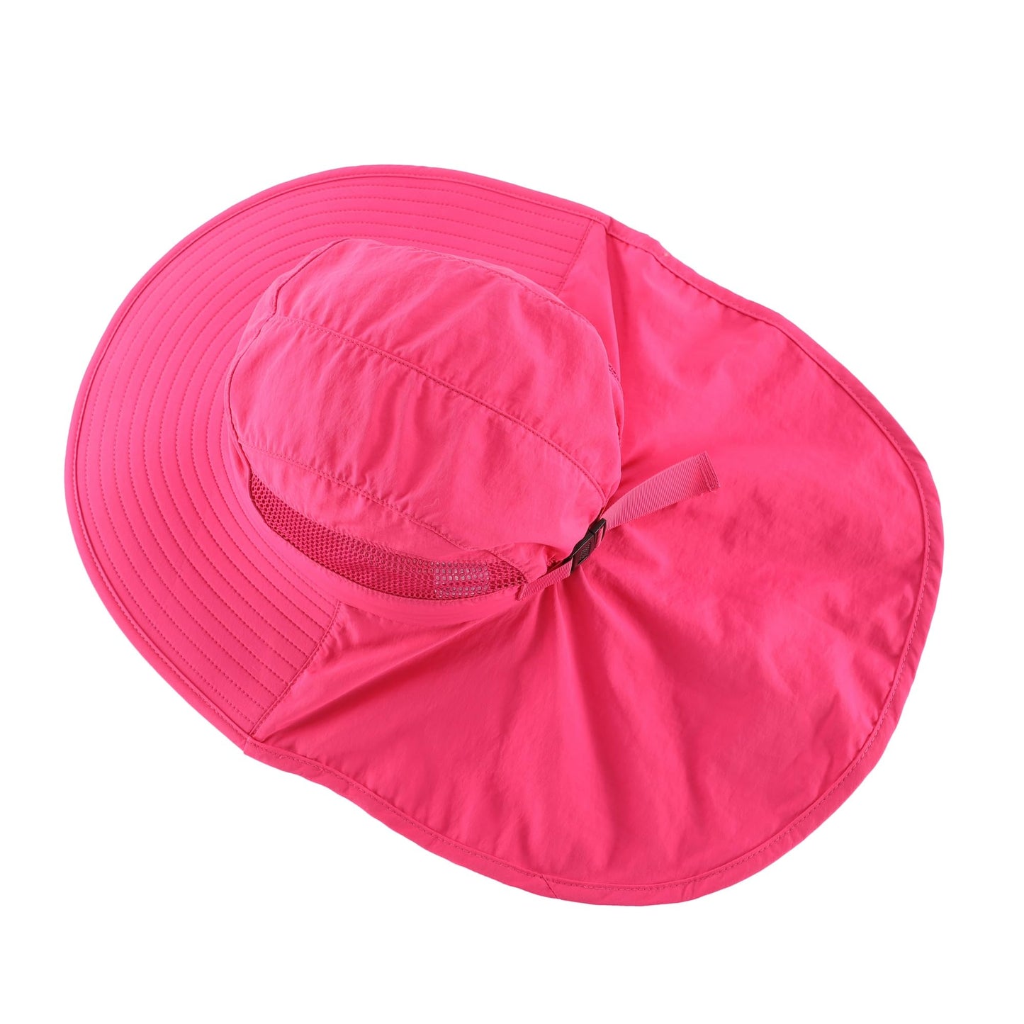Home Prefer UPF50 Wide Brim Kids Sun Hat Neck Flap Girls Sun Protection Beach Hat Hot Pink Large