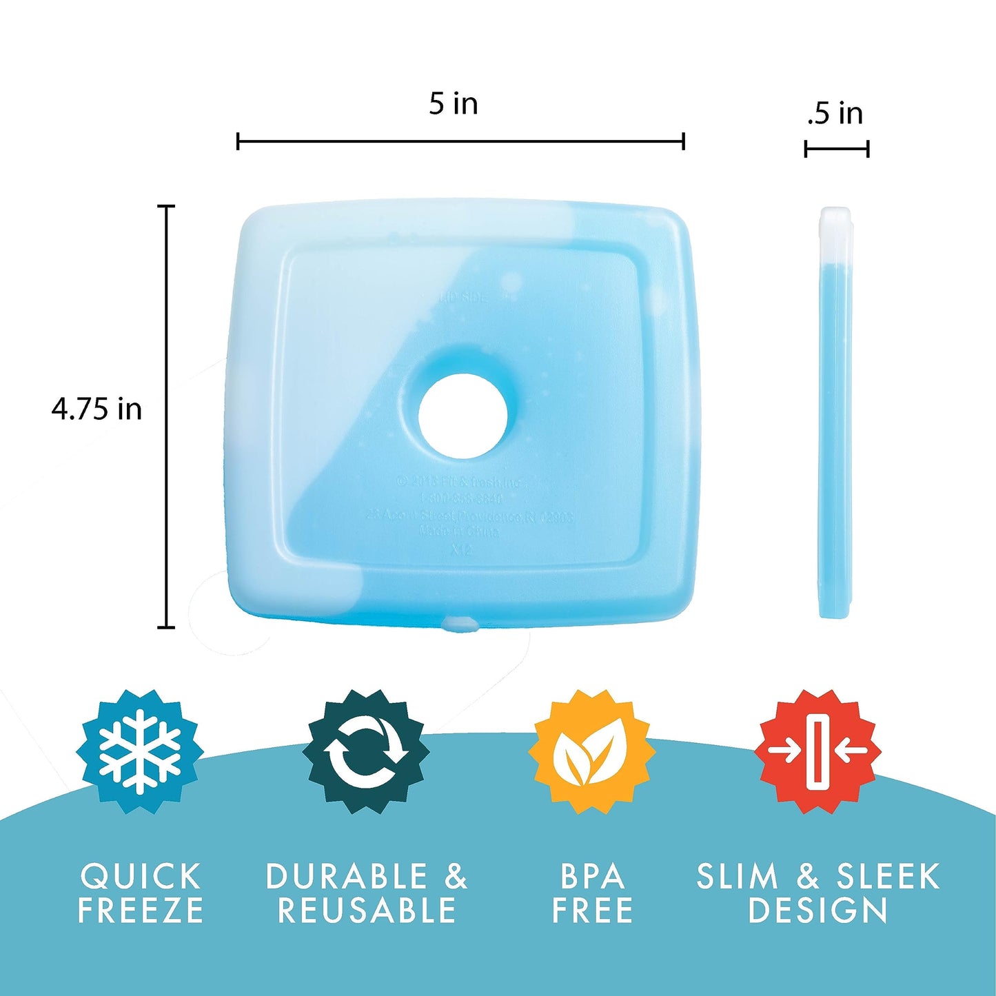 Cool Coolers by Fit + Fresh, Reusable & Long-Lasting Slim Ice Packs, Cold Packs for Lunch Boxes, Ice Packs for Lunch Bags, Green 12 Pack