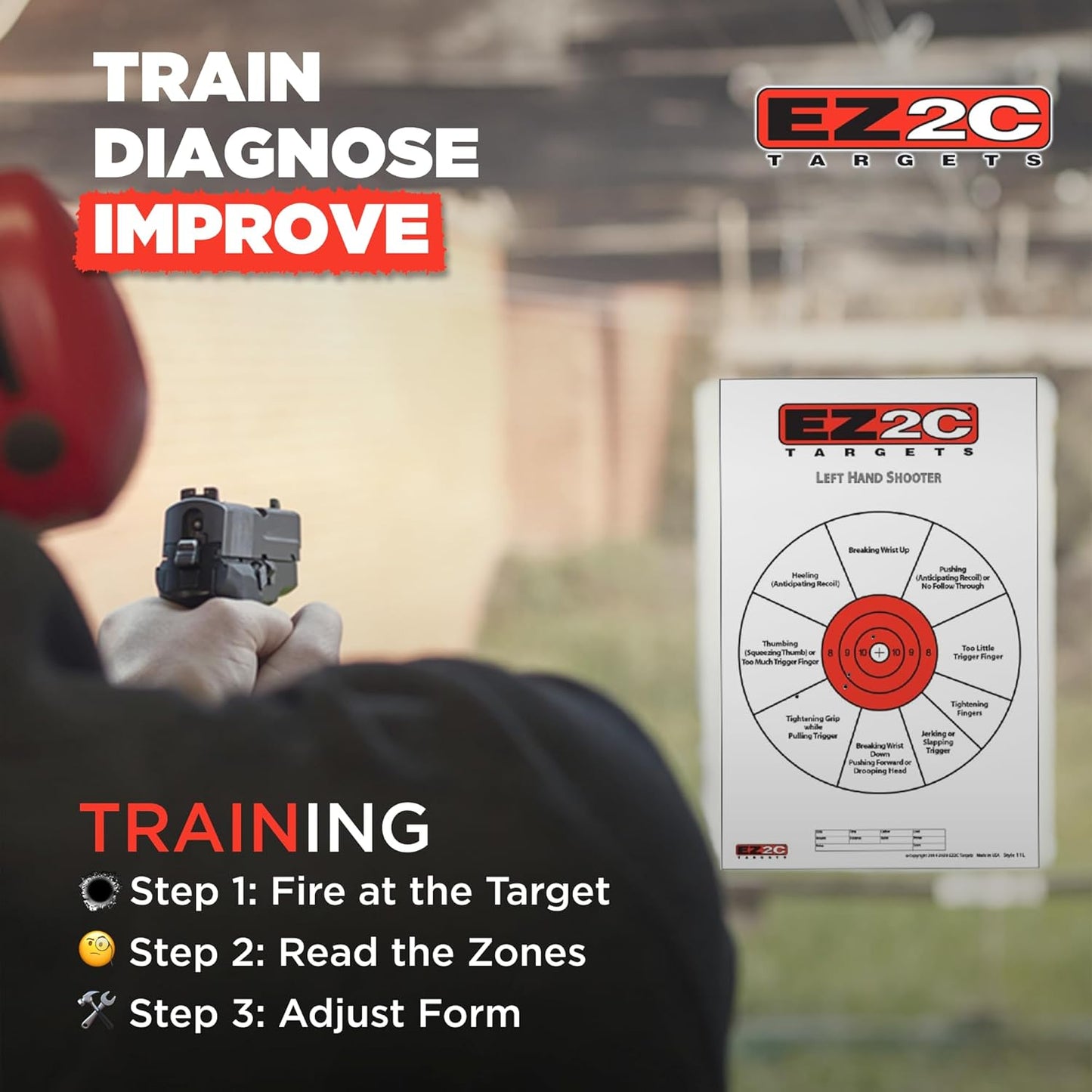 USA Made EZ2C Right Hand/Left Hand Shooting Range Diagnostic Training Paper Target 11"x17" Tear-Off Pad of 25