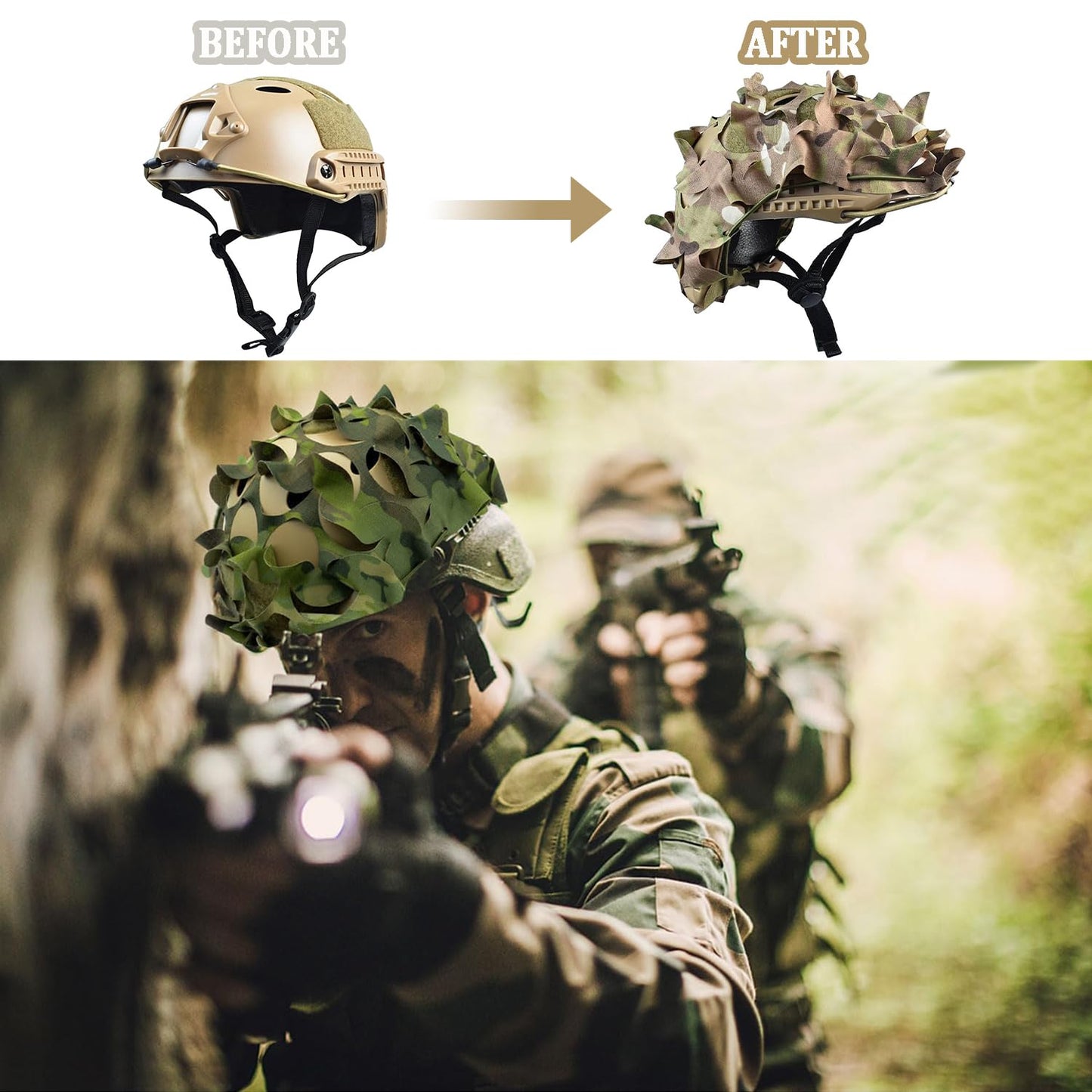 Favuit Tactical Helmet Cover, Camouflage Fast Helmet Cover Adjustable Tactical Gear Paintball Airsoft Equipment fit PJ BJ MH Fast Helmets(Desert Camo)