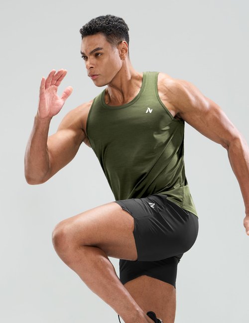 Nepest Men's Quick Dry Workout Muscle Gym Fitness Active Sports Tank Tops Sleeveless Shirts Heather Army Green XXXL