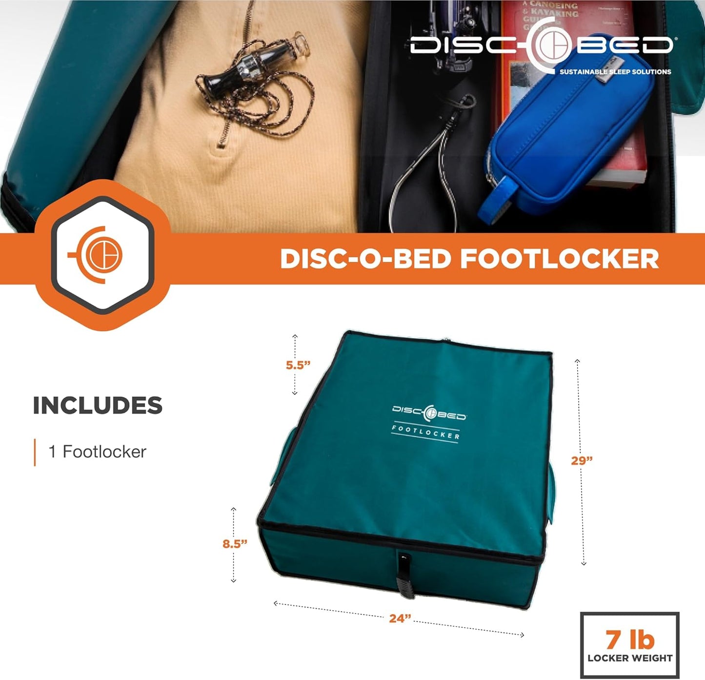 Expandable Disc-O-Bed Footlocker - Under Cot Storage for Camping Gear, Green