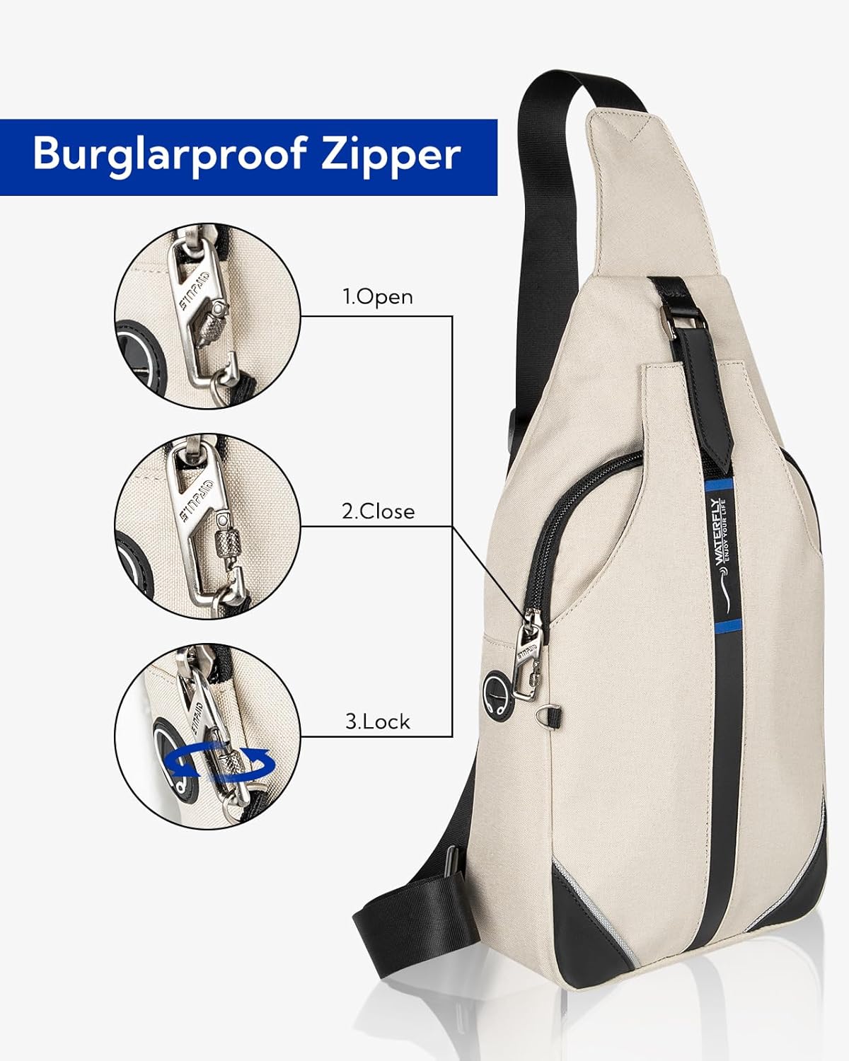 WATERFLY Small Crossbody Sling Backpack Anti Theft Backpack for Traveling Chest Bags for Men&Women Multipurpose Casual Daypack Hiking Shoulder Bag (Black)