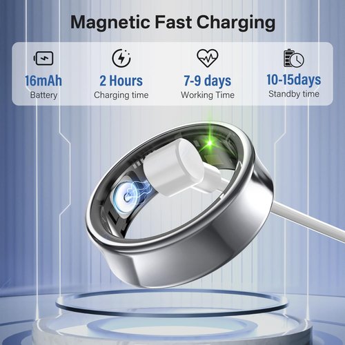 Tulbeys Smart Ring for Men & Women - 5ATM Waterproof, Health & Fitness Tracker, Heart Rate Monitor, Hand Gesture Brush Tiktok, Titanium Alloy Smart Rings for iOS/Android(DeepGray #8)