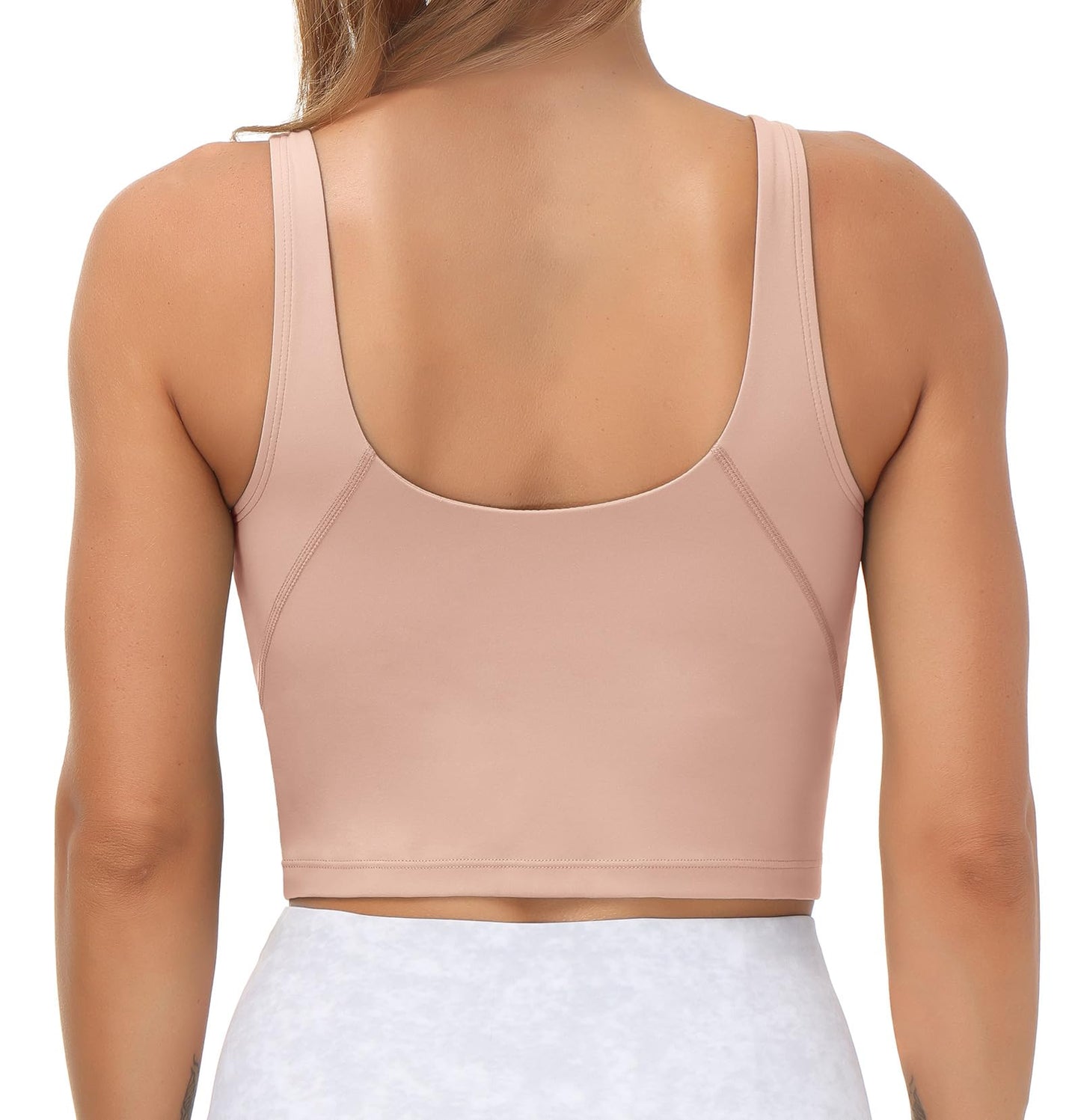 Women’s Longline Sports Bra Wirefree Padded Medium Support Yoga Bras Gym Running Workout Tank Tops(Soft Pink, Small)