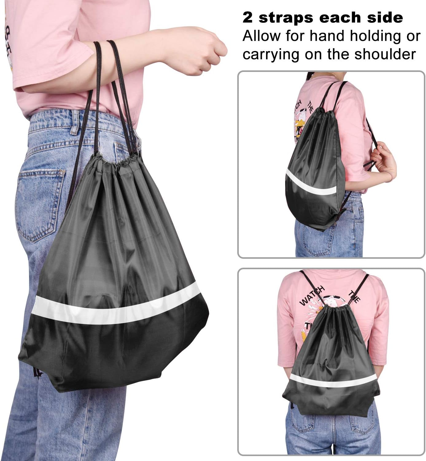 KUUQA 15 Pack Drawstring Backpack Bag Bulk Reflective Backpack String Bags Cinch Sack Backpack for Team Yoga Sport Gym Traveling