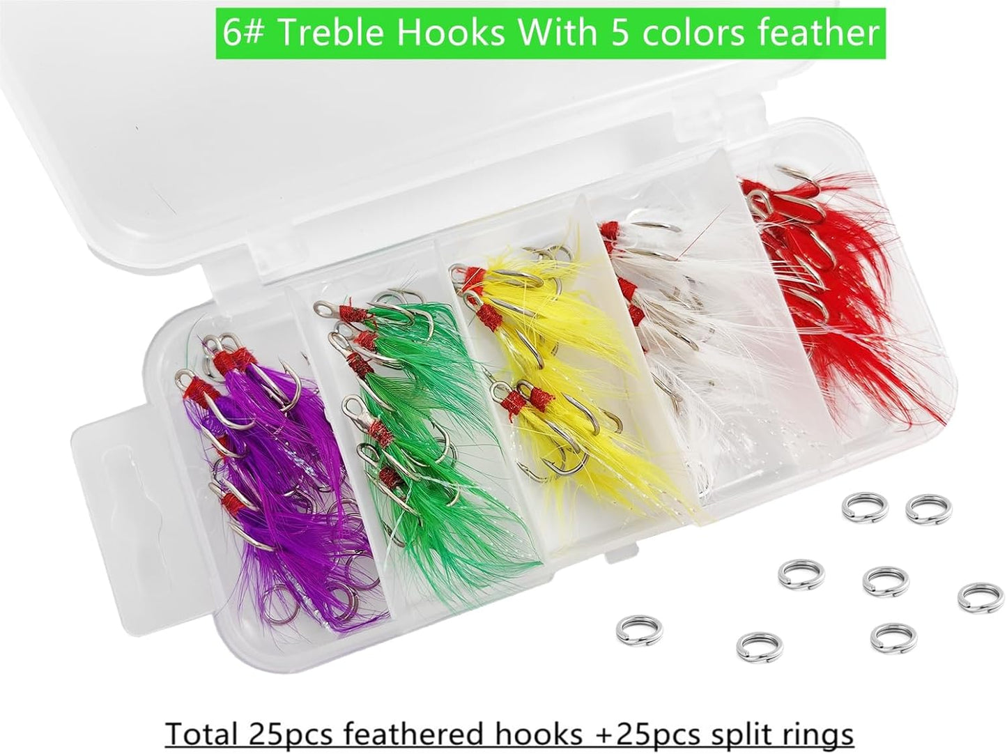 Fishing Treble Hooks Feather Hook: Dressed Fishing Hooks Set with Split Rings for Making Fishing Lure