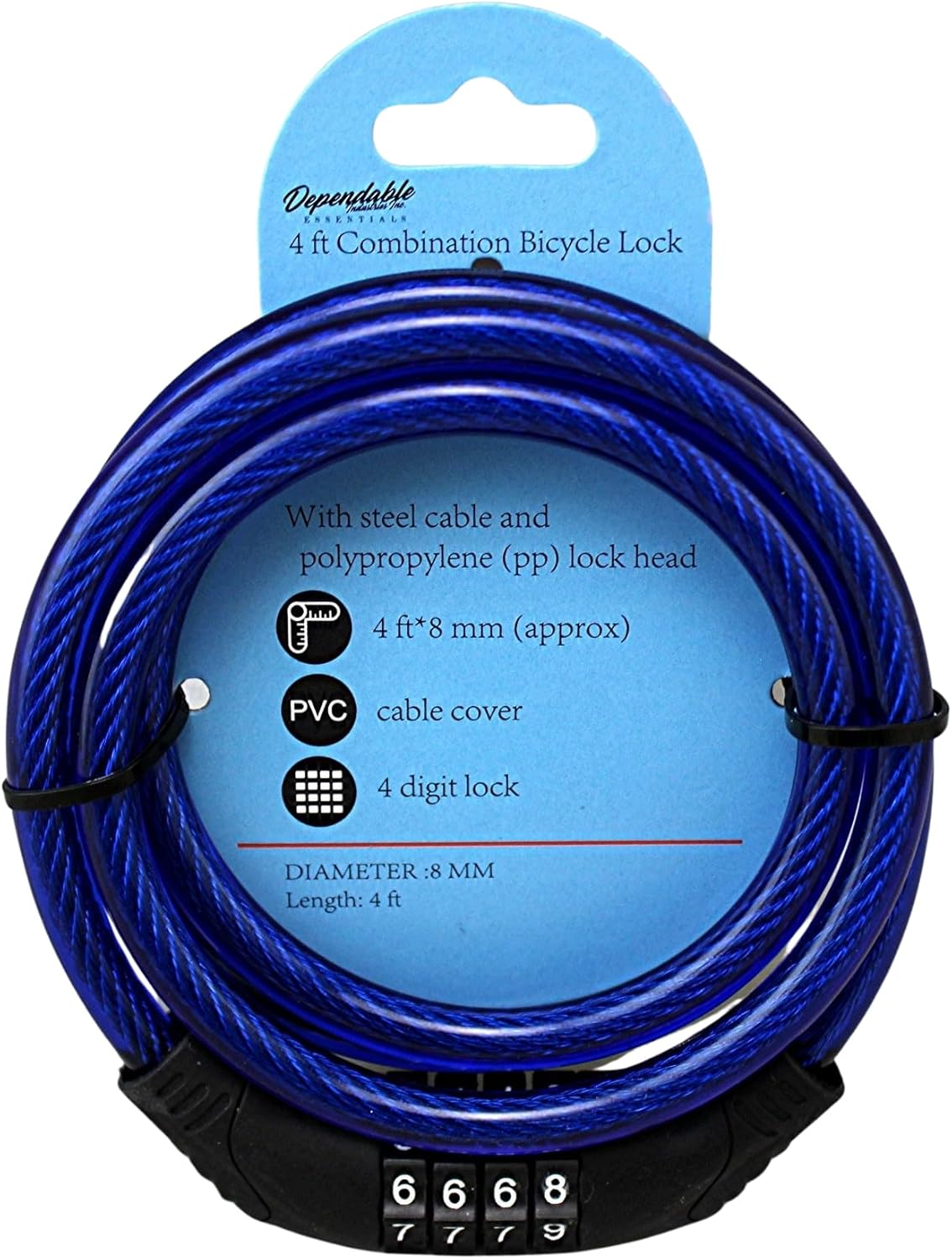 4 ft Steel Cable Bicycle Lock – 10mm PVC Coated, 4-Digit Resettable Combination for Bikes, Scooters, and Outdoor Use