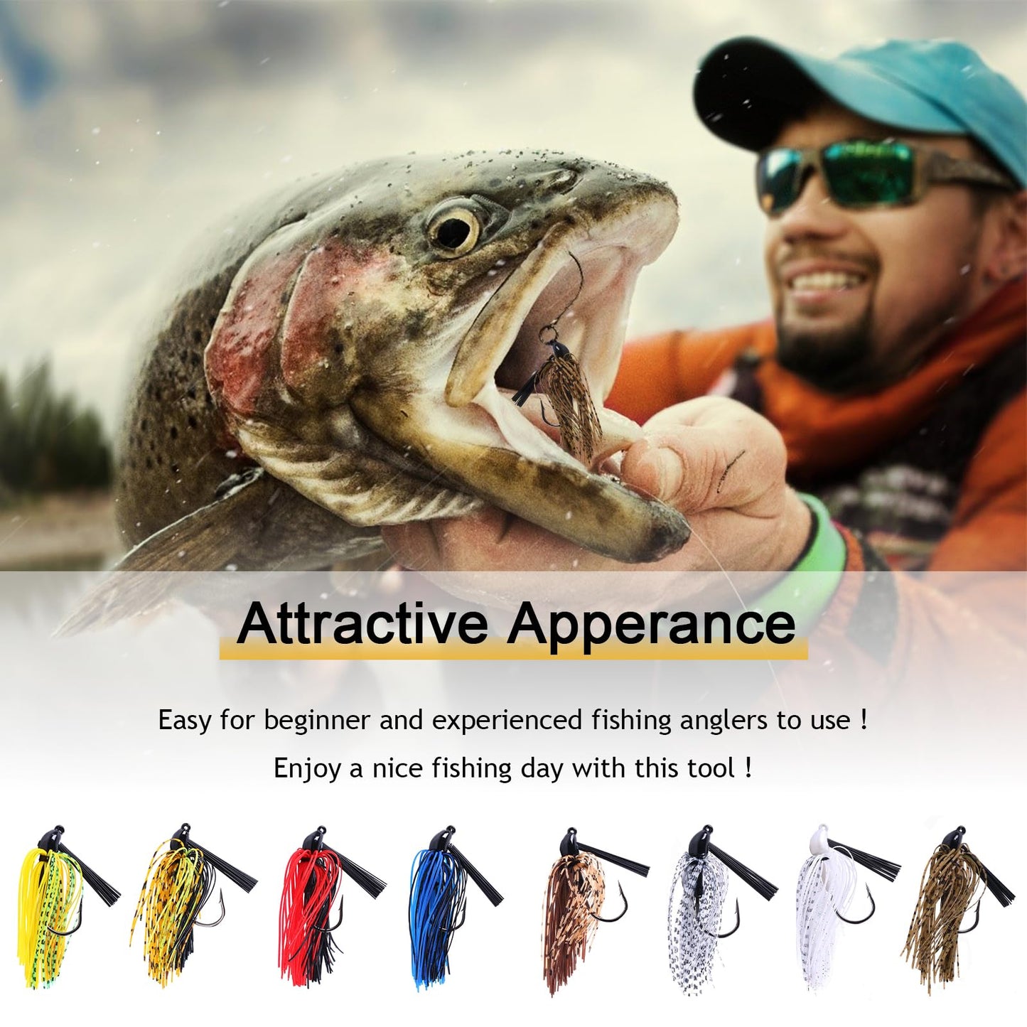 8Pcs Bass Jigs Fishing Lures Weedless Swim Jig with Weed Guard Multicolor Silicone Skirt 10g 3/8 oz Spinnerbait for Bass Pike Trout Saltwater Freshwater Fishing
