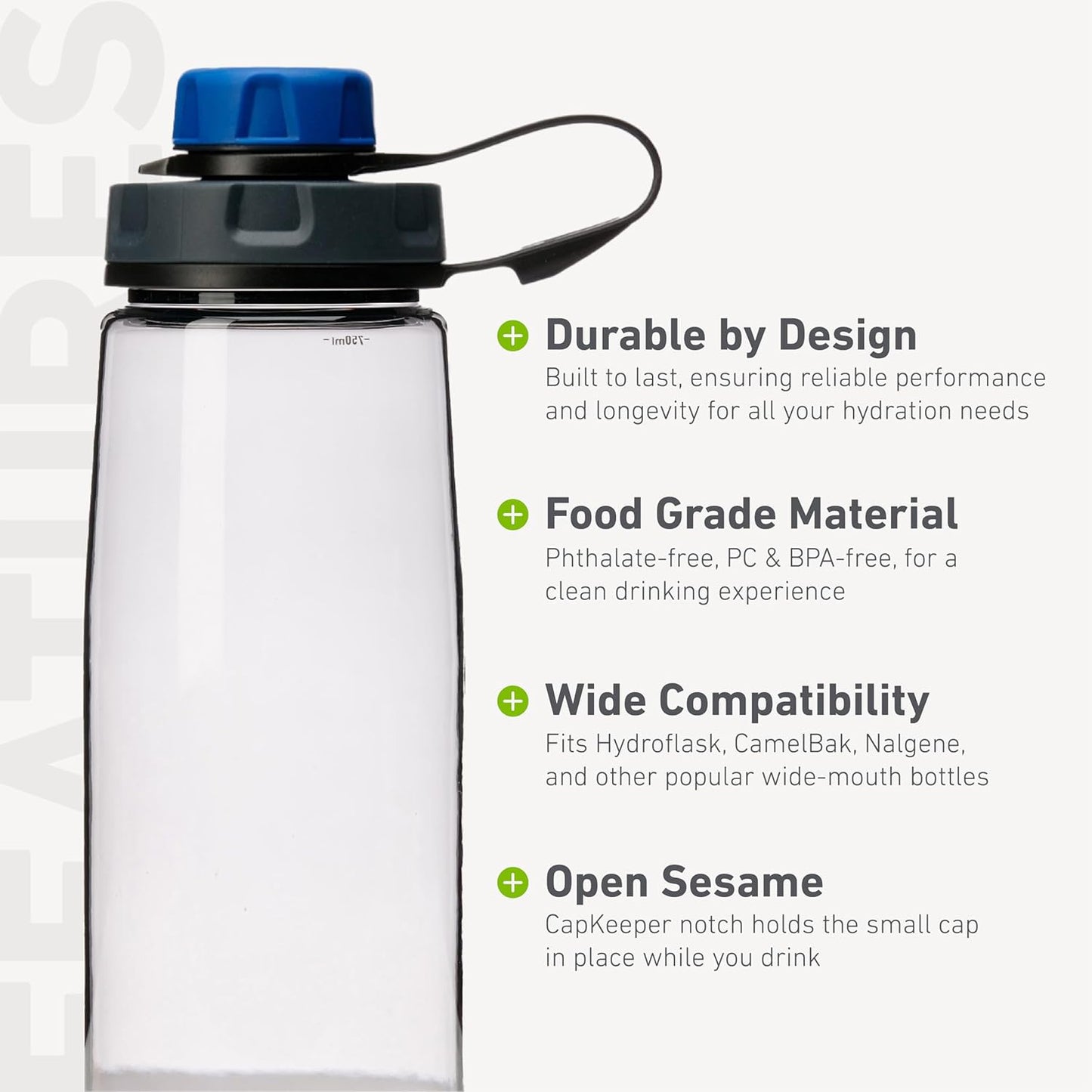 humangear capCAP+ | Converts Wide-Mouth Openings | Secure Easy Open | Food-Safe Material | Water Bottle Accessory Lid