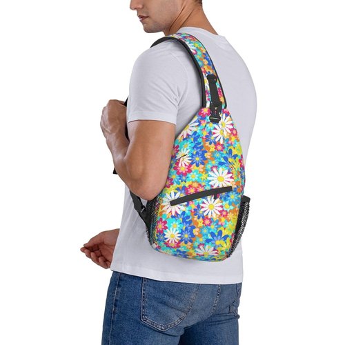 Daisy Flower Sling Backpack Chest Bag Crossbody Shoulder Bag Gym Cycling Travel Hiking Daypack For Men Women