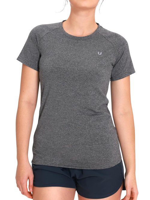 NORTHYARD Women's Workout Tops Athletic Shirts Quick Dry Running T-Shirt Short Sleeve Moisture Wicking Crew Neck Tag-Free Basic Tees for Gym Training Sport Smoke Heather L