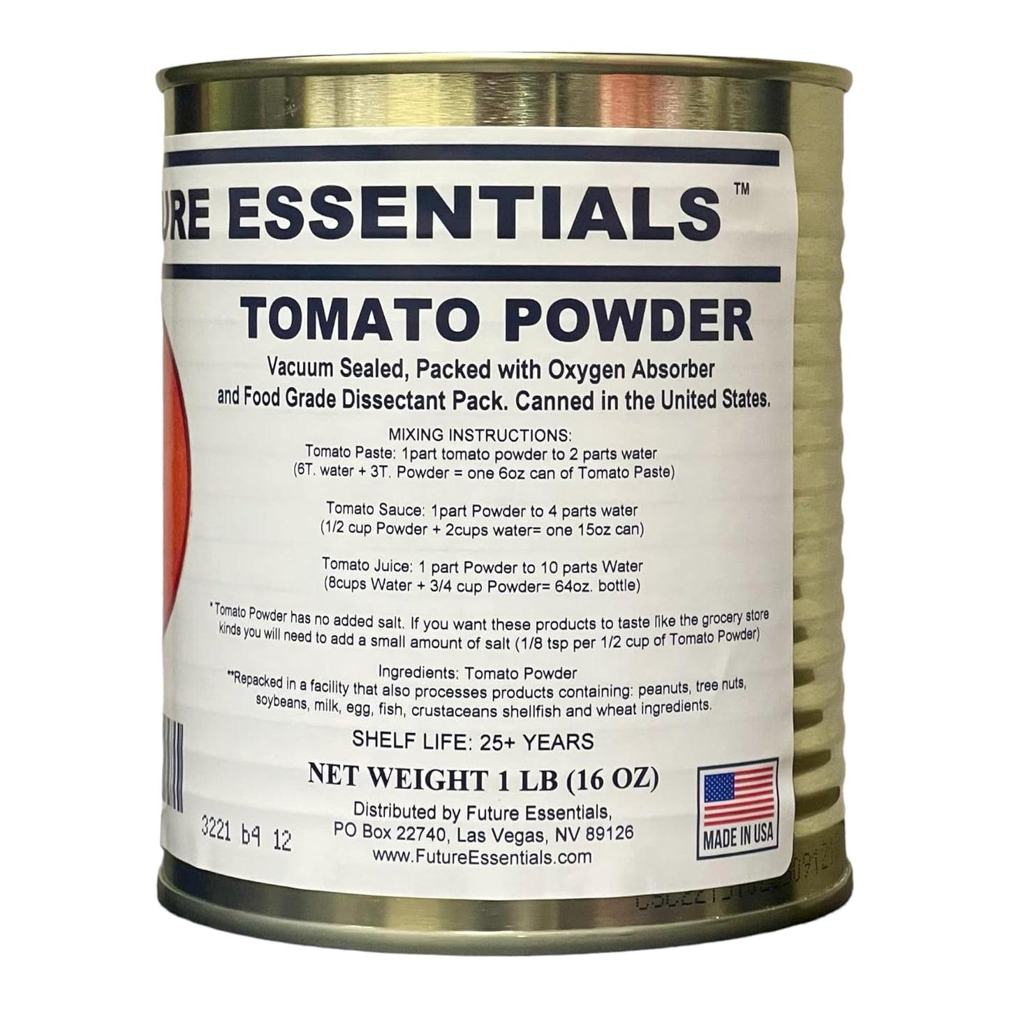 Future Essentials Tomato Powder | Real Tomato Taste | 16 oz Shelf-Stable Can | Long Shelf Life | Emergency Food Storage | Just Add Water | Great for Preppers, Campers & Cooks | Made in USA